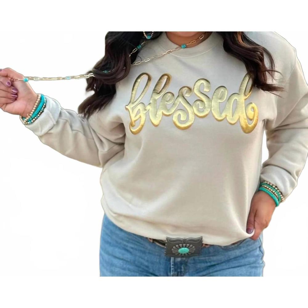 NEW TEXAS TRUE THREADS blessed puff sweatshirt in gold metallic